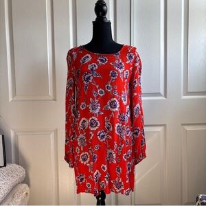 Floral Red Long Sleeve Dress Billabong Size M